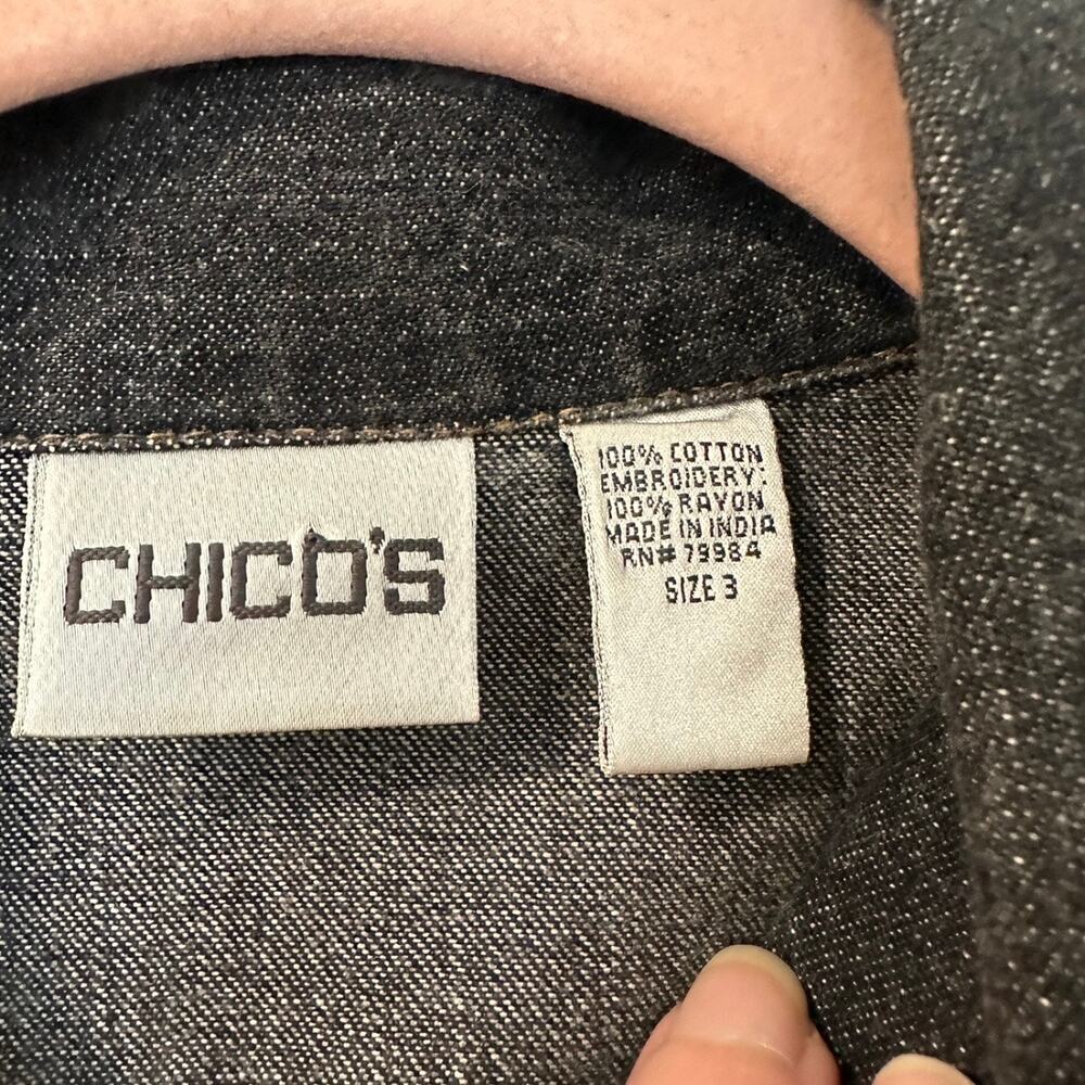 Chico’s Oversized Embroidered Black Denim Jean Jacket - Picture 12 of 12